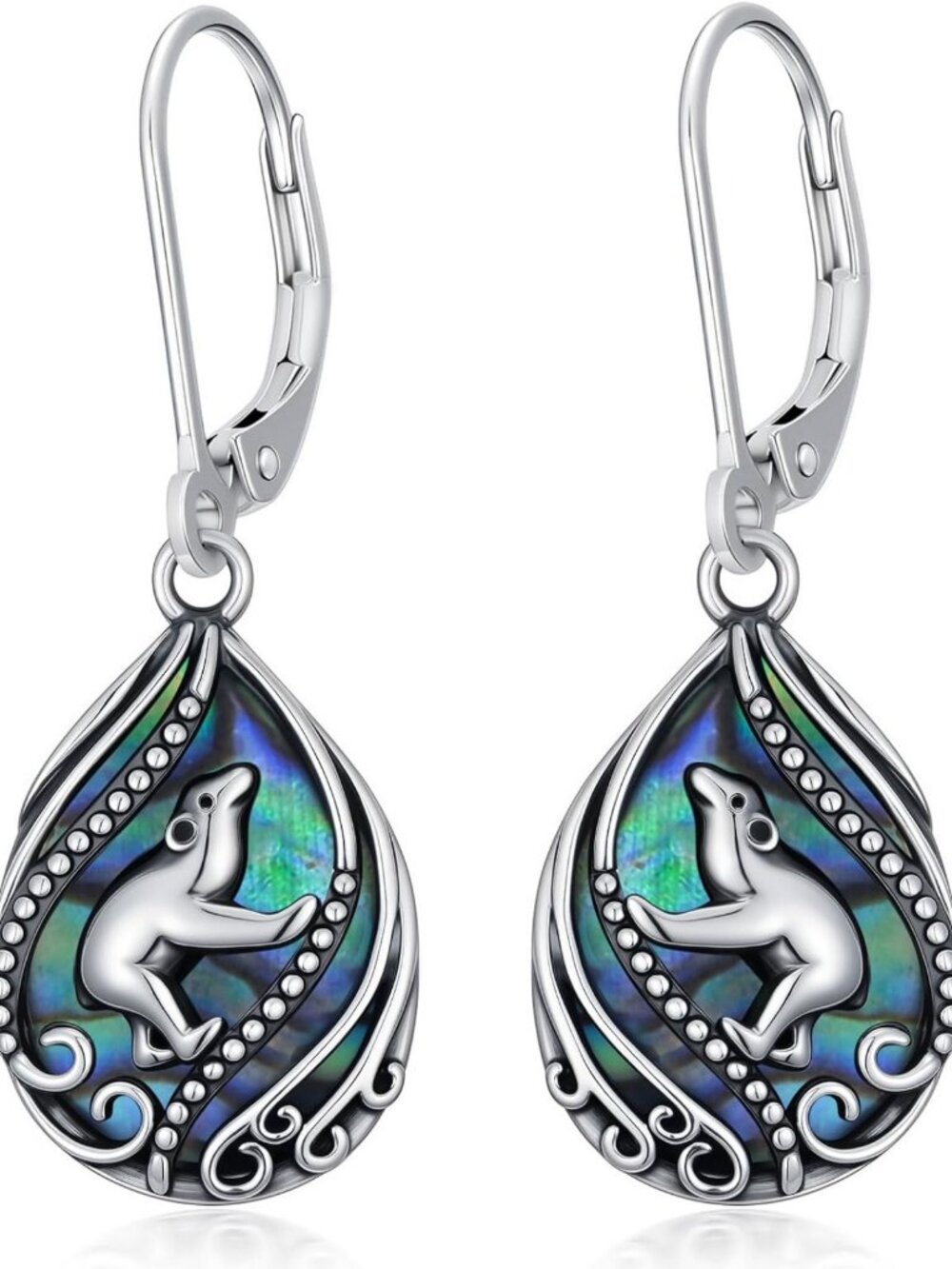 Cute Animal Dangle Earrings in 925 Sterling Silver with Abalone Shell - Perfect